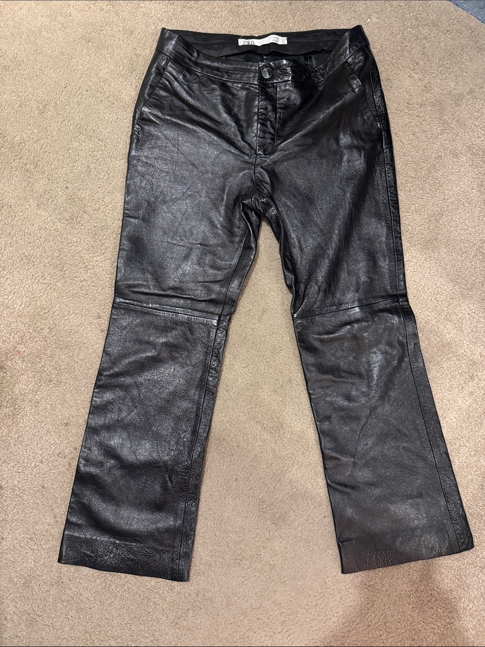 ZARA black leather cropped pants